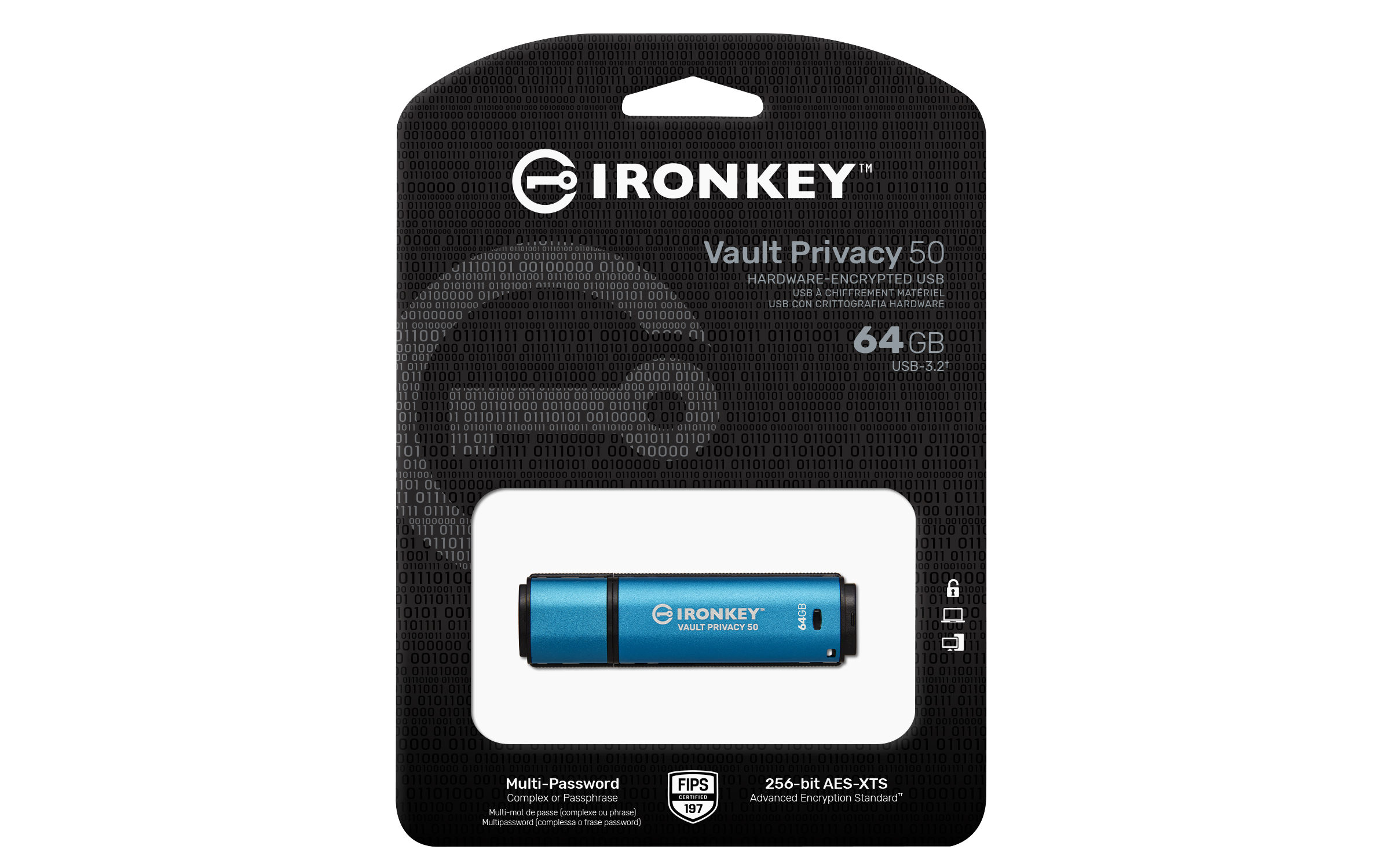 KINGSTON 64GB IronKey Vault Privacy 50 USB AES-256 Encrypted FIPS 197