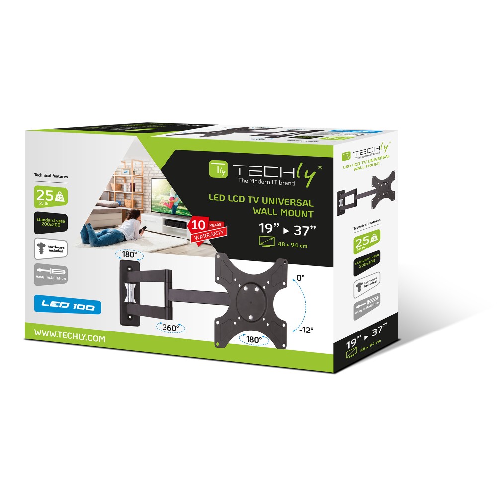 Techly Wandhalterung LCD 19-37 neig/drehbar 3 Gelenke schw