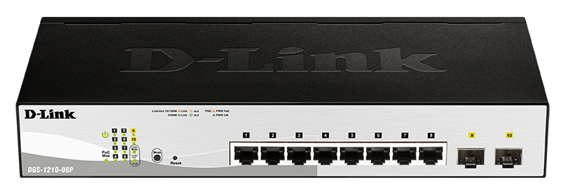 Switch 280mm D-Link DGS-1210-08P 2*SFP/ 8*GE PoE retail
