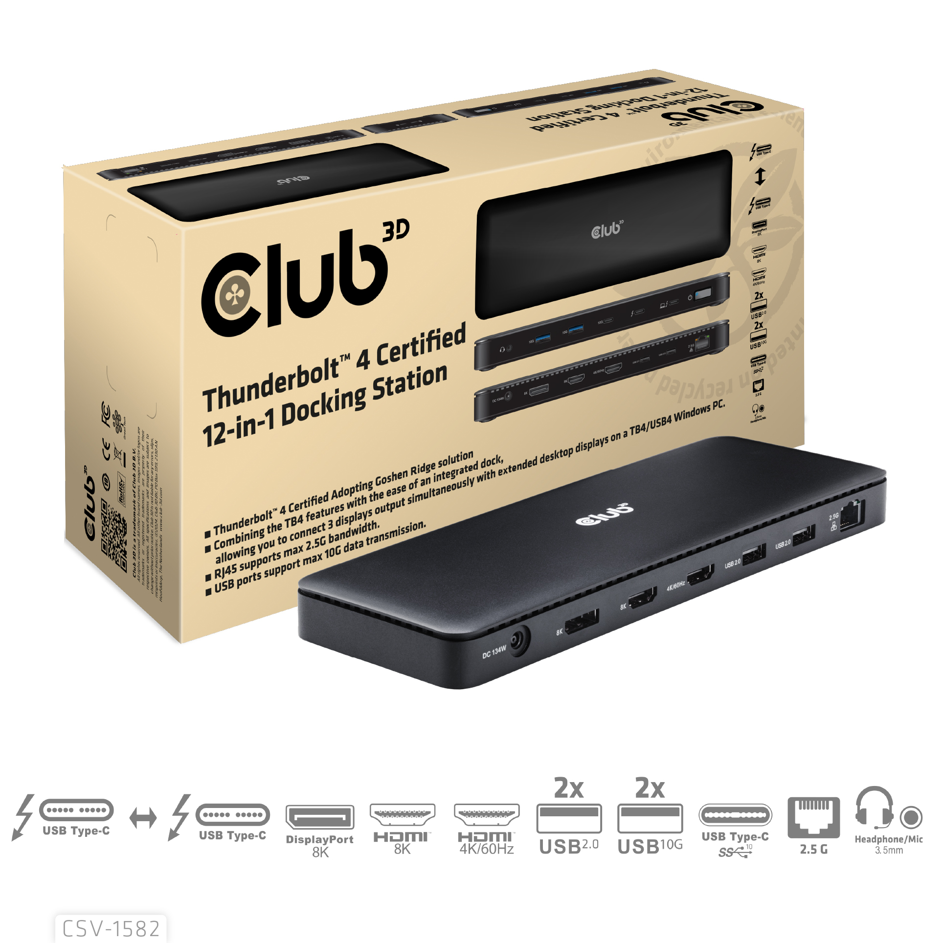 Club3D Thunderbolt4 12-in-1 Dockingstation 3 Displays St/Bu retail