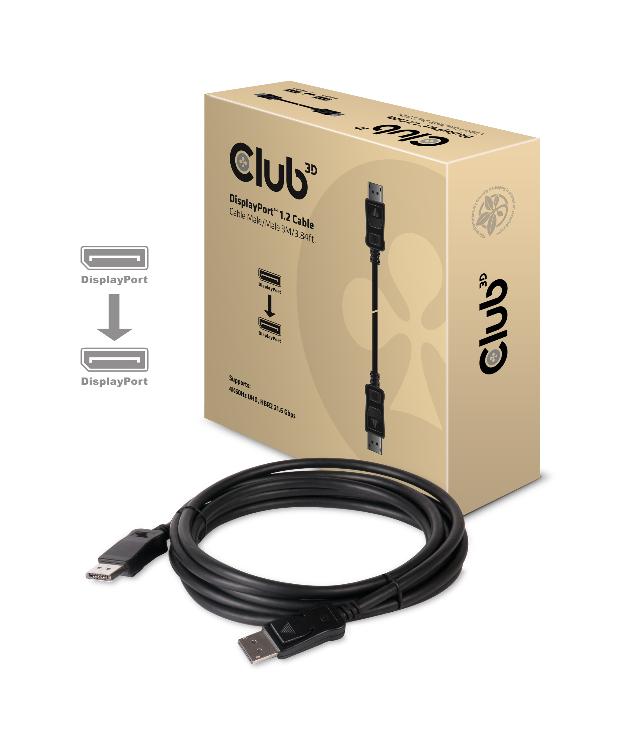Club3D DisplayPort-Kabel 1.2 HBR2 21,6Gb/s 3m 4K60Hz St/St retail