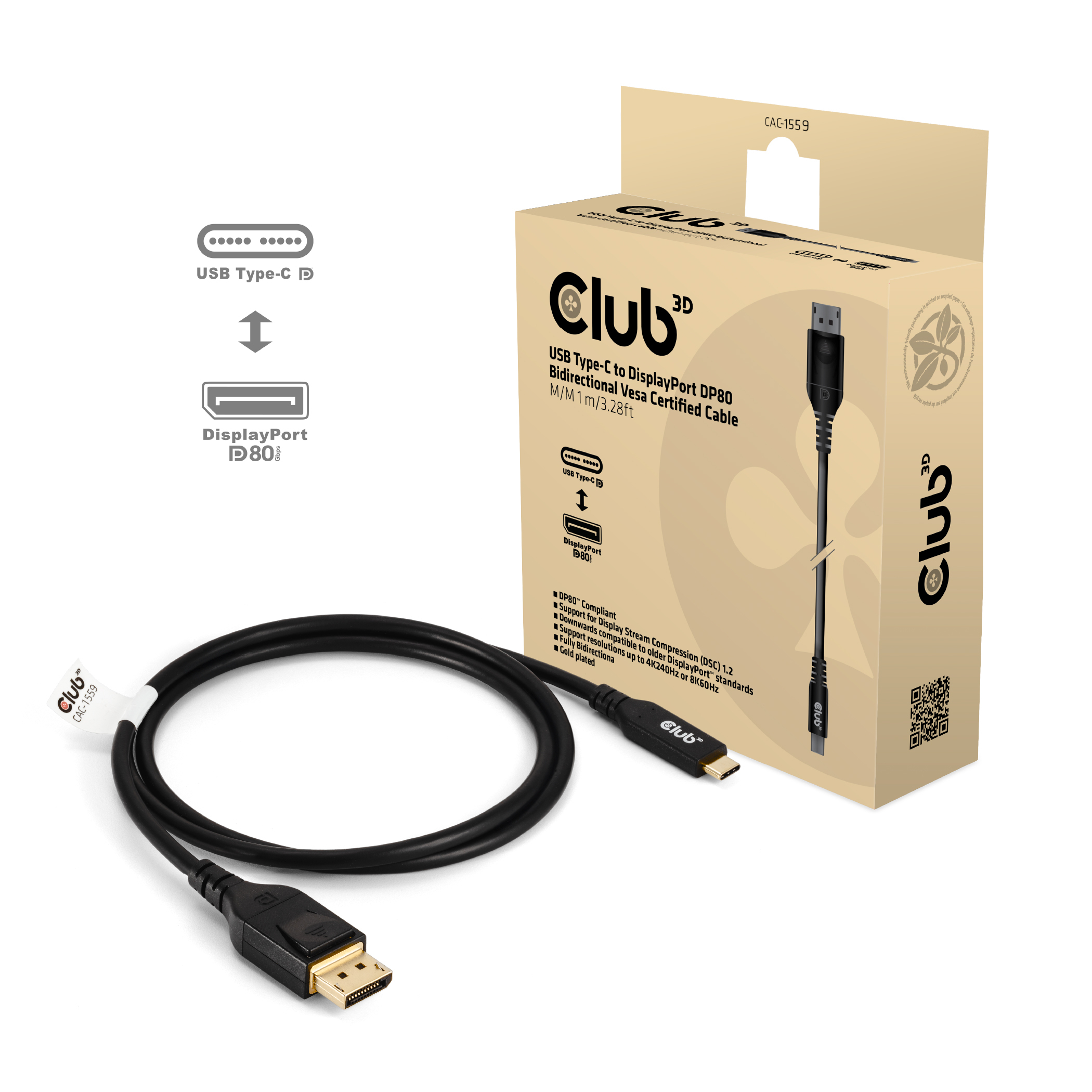 Club3D Kabel USB Typ C  DP 2.1 1m 10K60Hz St/St retail