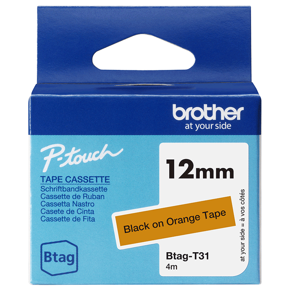 brother Schriftband Btag BTAGT31, 12 mm, schwarz auf orange, 1 St.