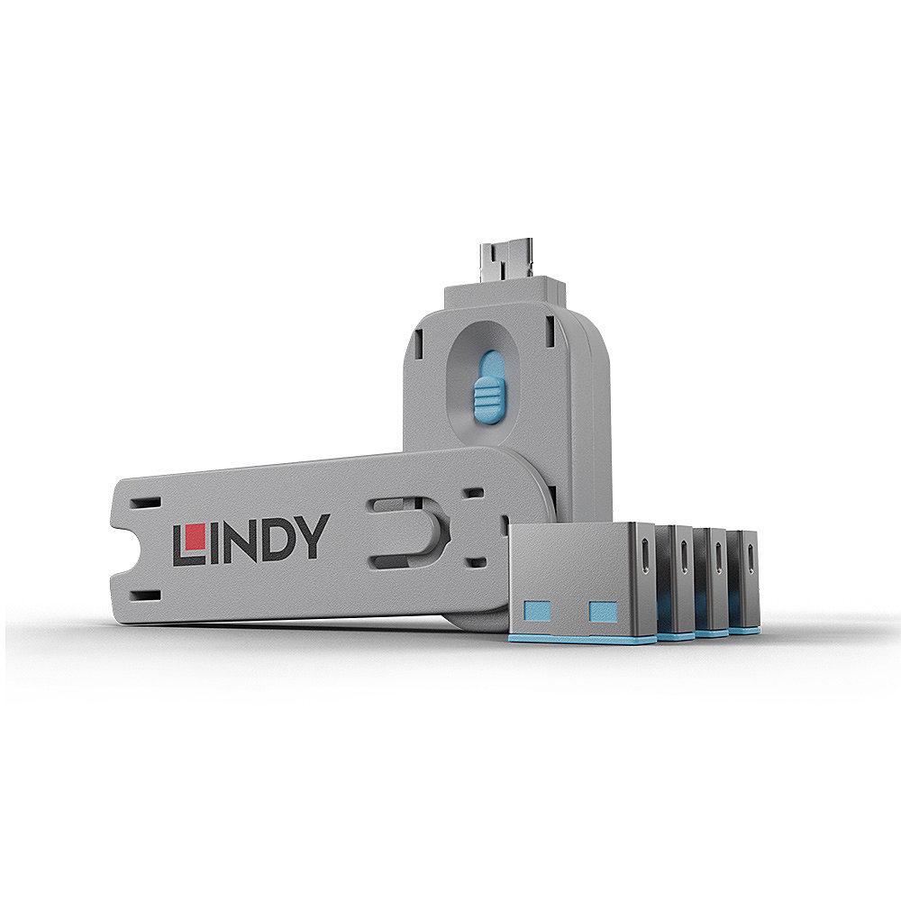 LINDY USB Typ A Portschlösser 4xBlau mit Schlüssel
