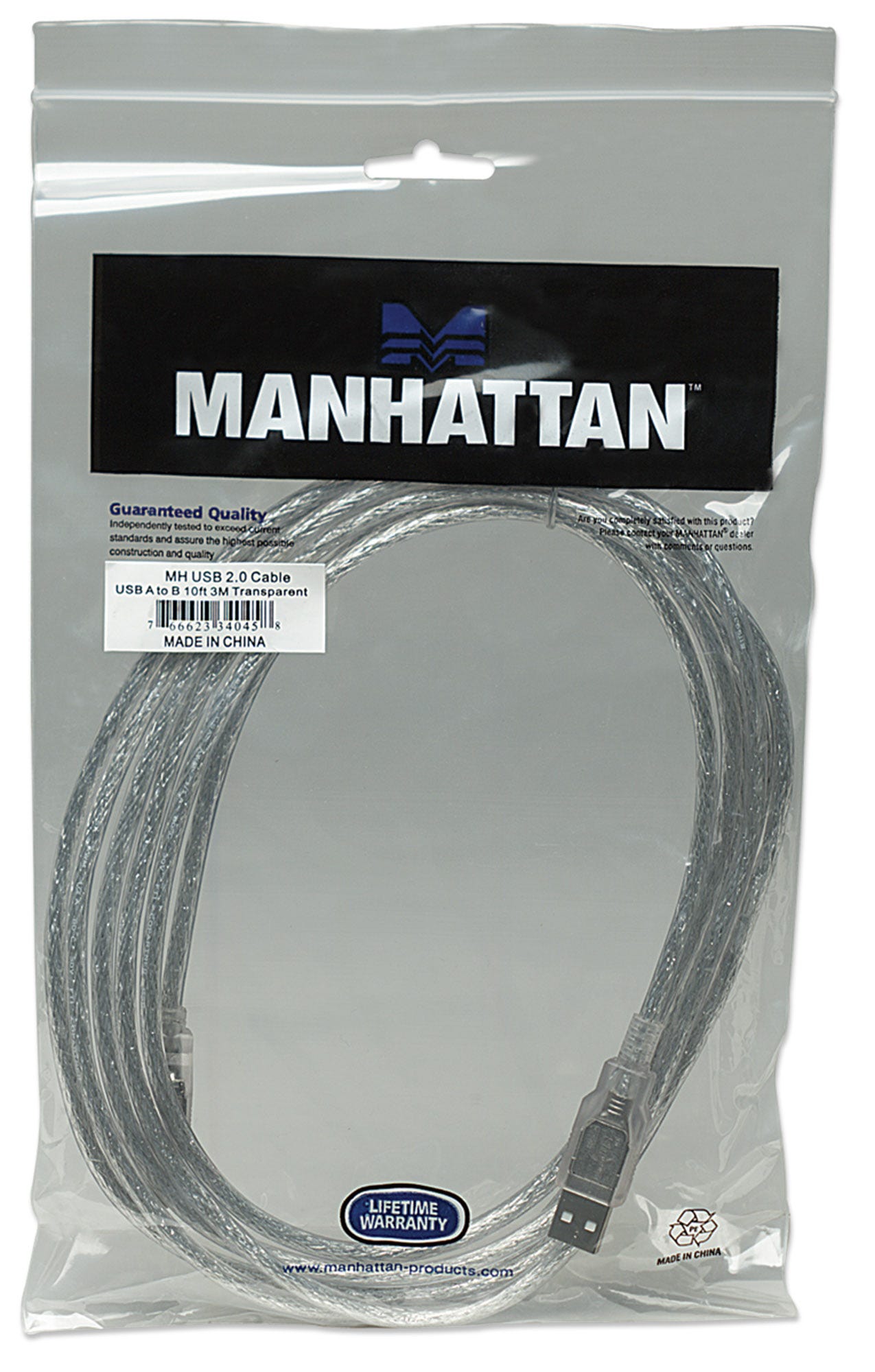 MANHATTAN USB Kabel A -> B St/St 3.00m silber