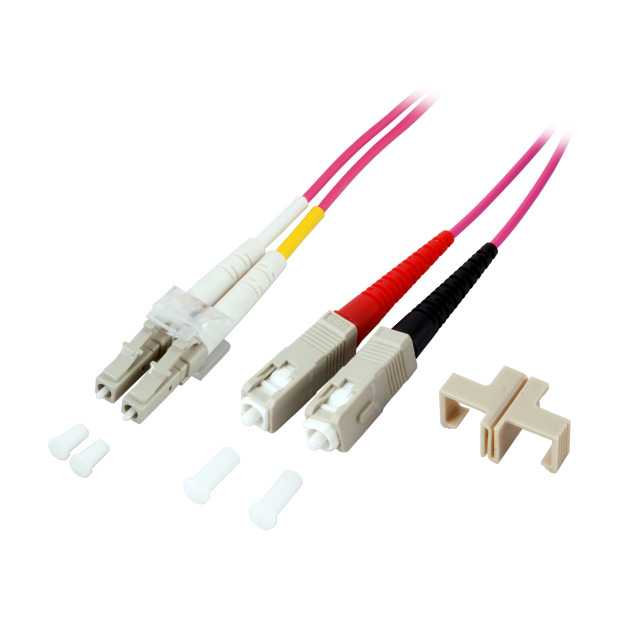 EFB LWL Kabel Duplex Jumper LC-SC 50/125 OM4 3 Meter LSZH Halogenfrei erika violett 2.0mm geprueft mit Messprotokoll