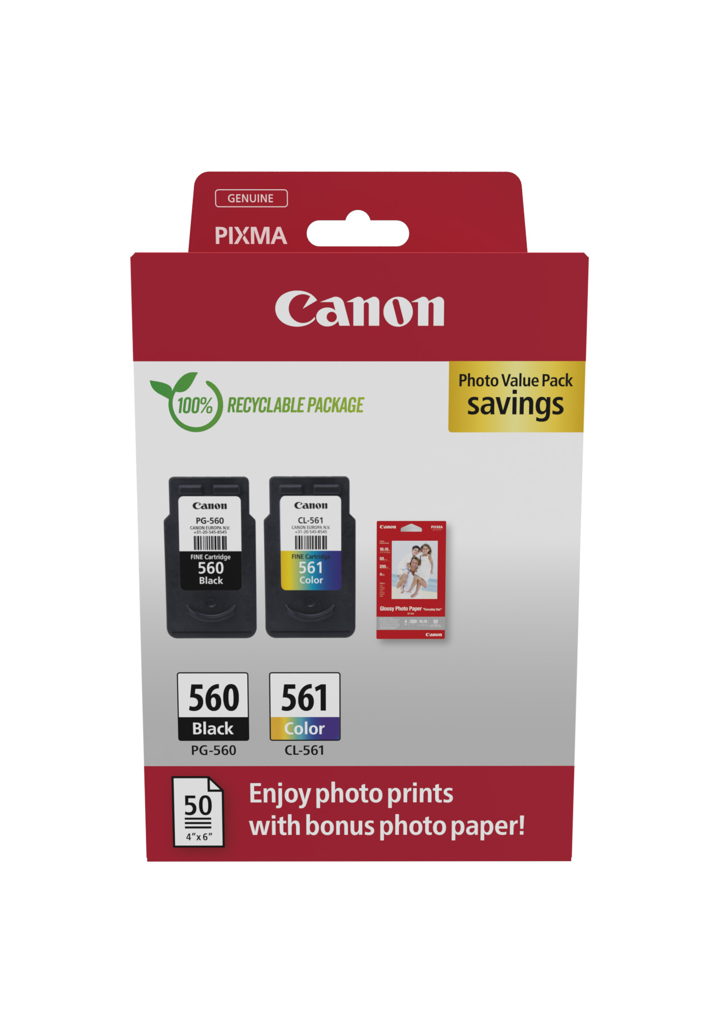 Canon PG-560 + CL-561 schwarz, color Druckköpfe + Fotopapier, 2er-Set