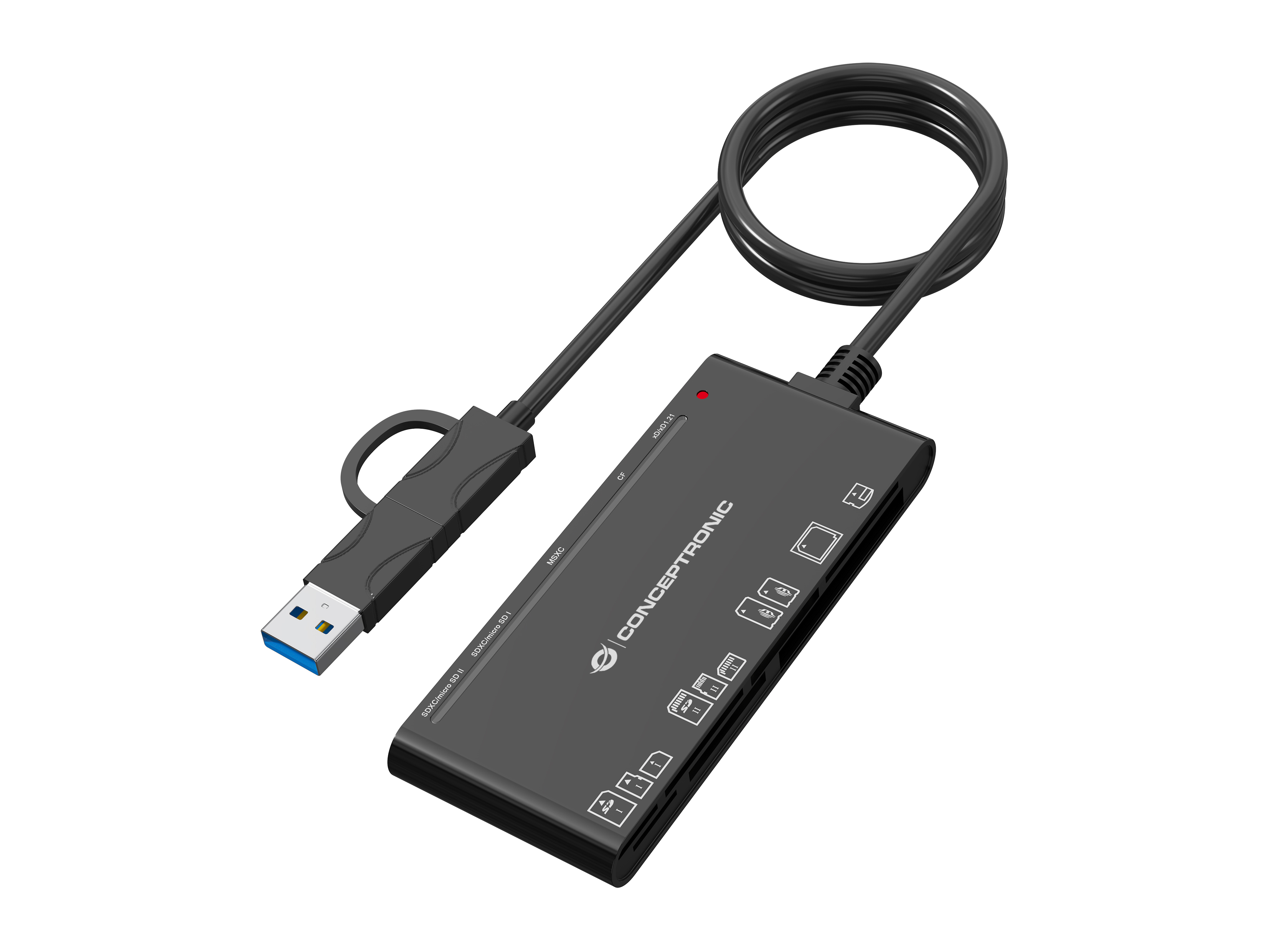 CONCEPTRONIC Kartenleser USB-A/-C3.2->7-in-1 schwarz