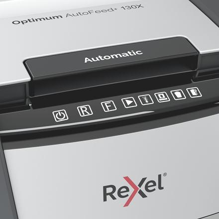 Rexel Optimum AutoFeed+ 130X Aktenvernichter mit Partikelschnitt P-4, 4 x 28 mm, bis 130 Blatt, schwarz