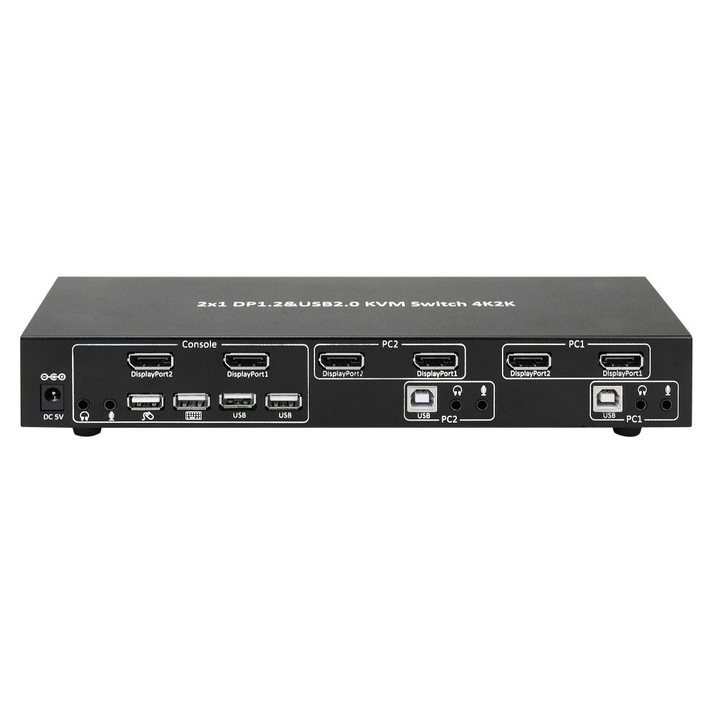 TECHLY KVM Switch Display Port 1.2 2-Port Dual-View schwarz ermoeglicht Informationen via USB und DisplayPort von 2 PCs anzuzeigen