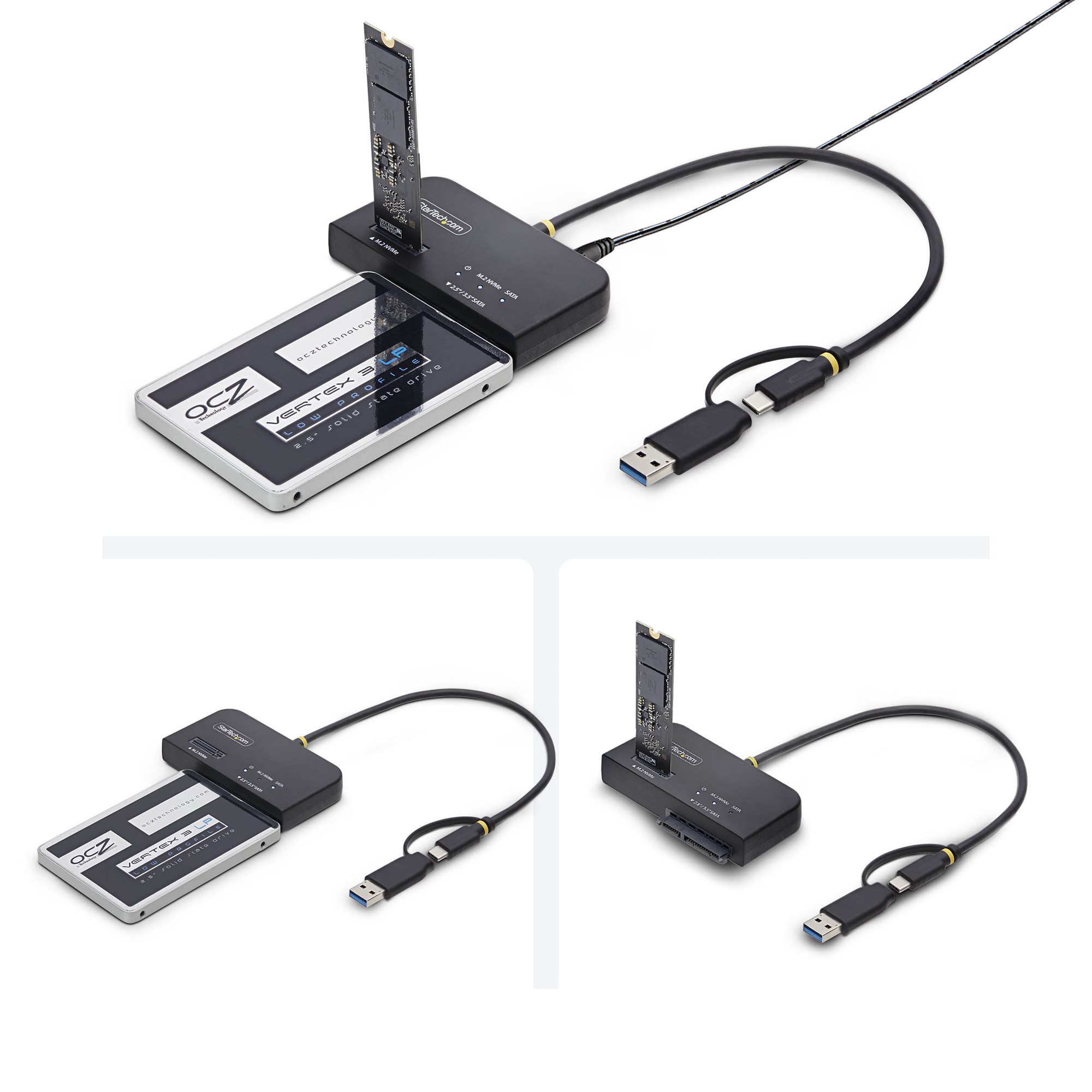 STARTECH.COM USB-C und USB-A auf M.2 NVMe und 6,35-8,89cm 2,5-3,5Zoll SATA Adapter 10Gbps werkzeugloser externer SSD Festplattenles