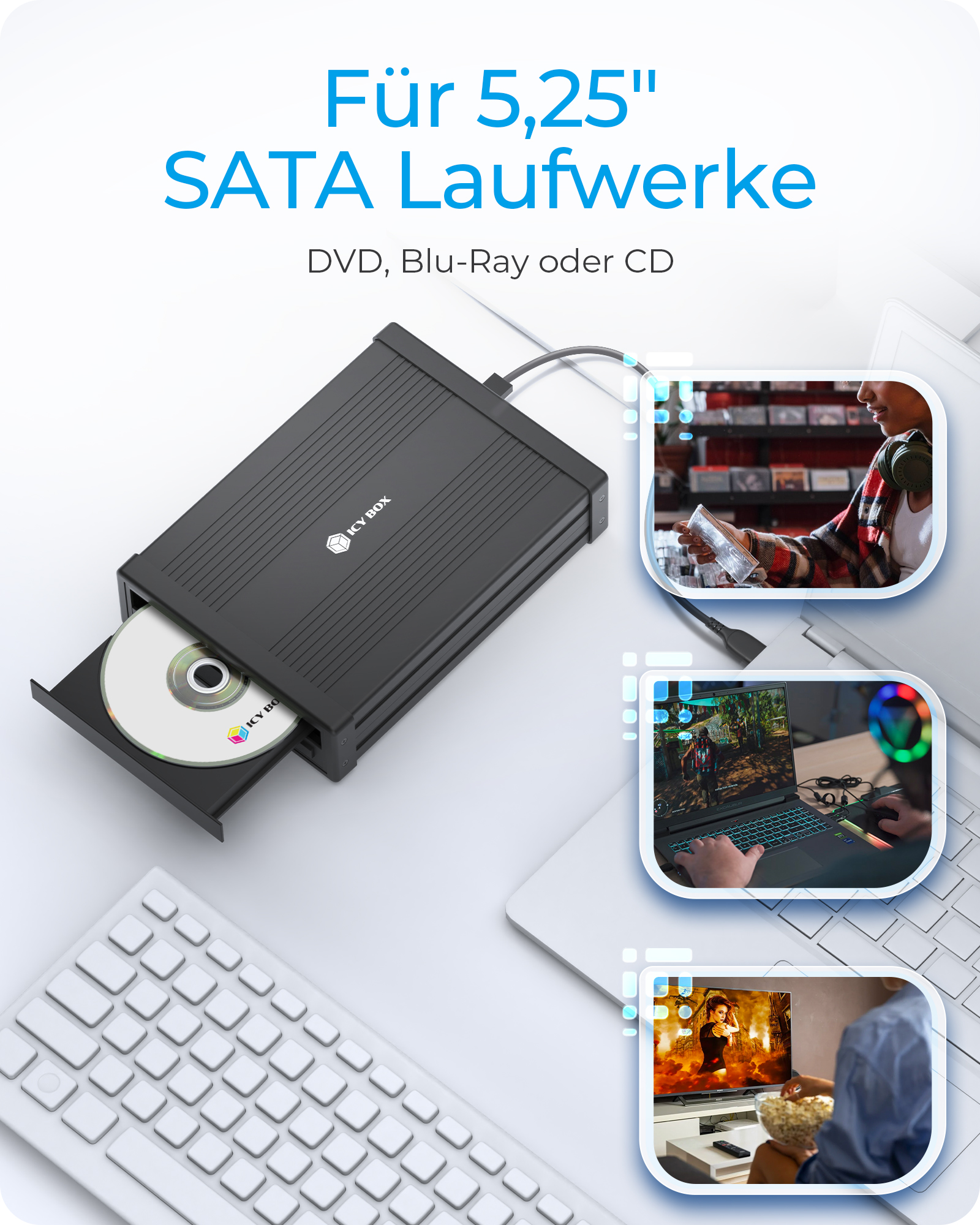 Geh. IcyBox 1x5,25 SATA DVD/ Blue-Ray, schwarz