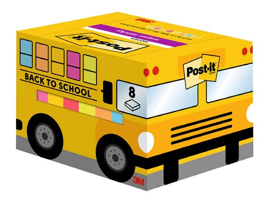 Post-it® Super Sticky Schulbus Haftnotizen extrastark farbsortiert, 8 Blöcke