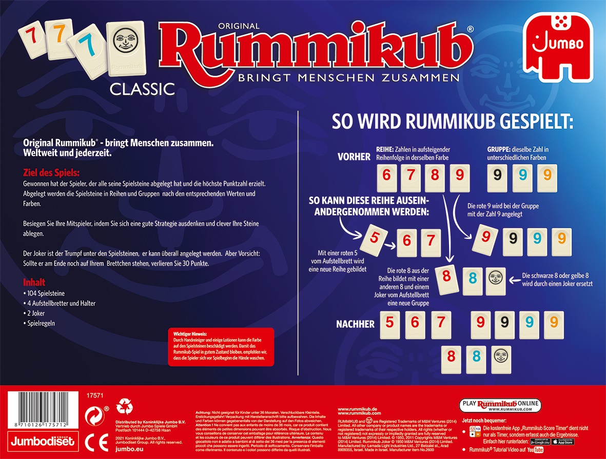 Jumbo Rummikub Classic Geschicklichkeitsspiel, 1 St.