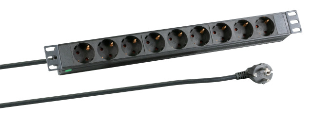 EFB 48,26cm 19Zoll 1HE Steckdosenleiste 9-fach SCHUKO Steckdosen ohne Schalter im Aluprofil SCHWARZ