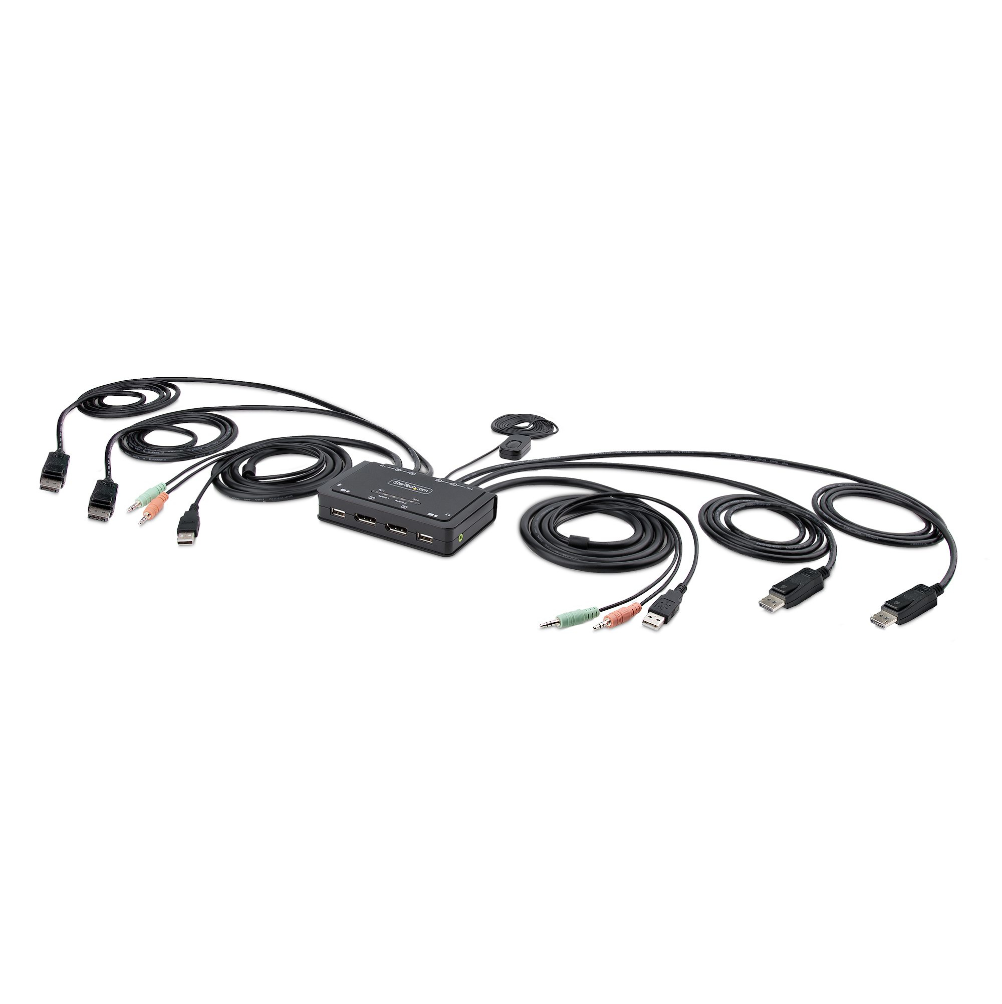 STARTECH.COM 2-Port Dual Monitor KVM Switch DisplayPort 4K 60Hz KVM mit 1,5m Integrierten Kabeln USB-A/DisplayPort/Audio DP KVM Swit