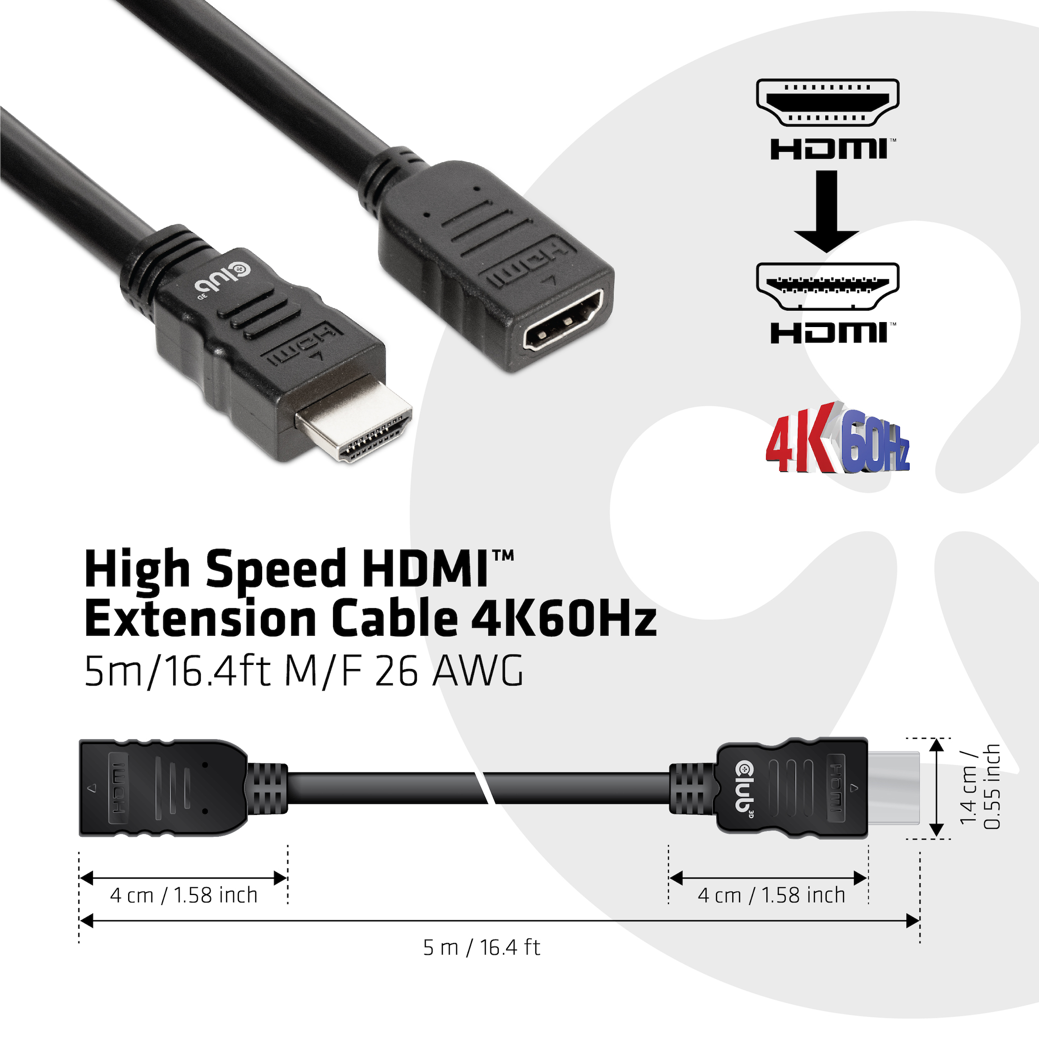 Club3D HDMI-Kabel 2.0 UHD-Verlängerungskabel 5 Meter St/Bu retail