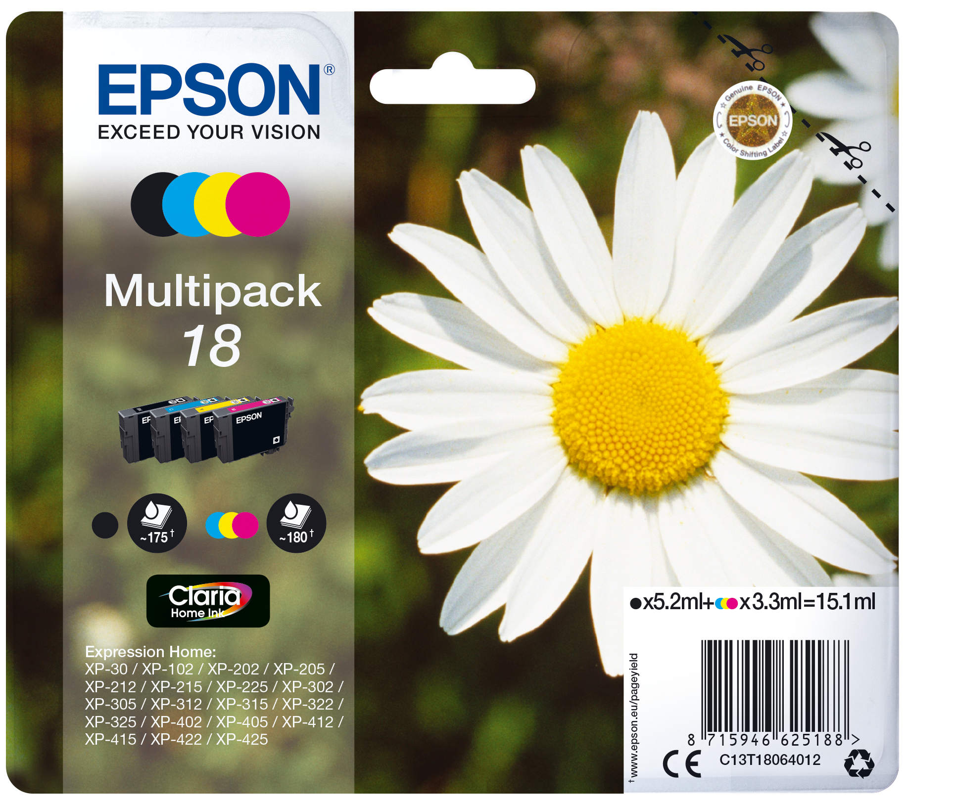 EPSON 18 / T1806 (Gänseblümchen) schwarz, cyan, magenta, gelb Druckerpatronen, 4er-Set