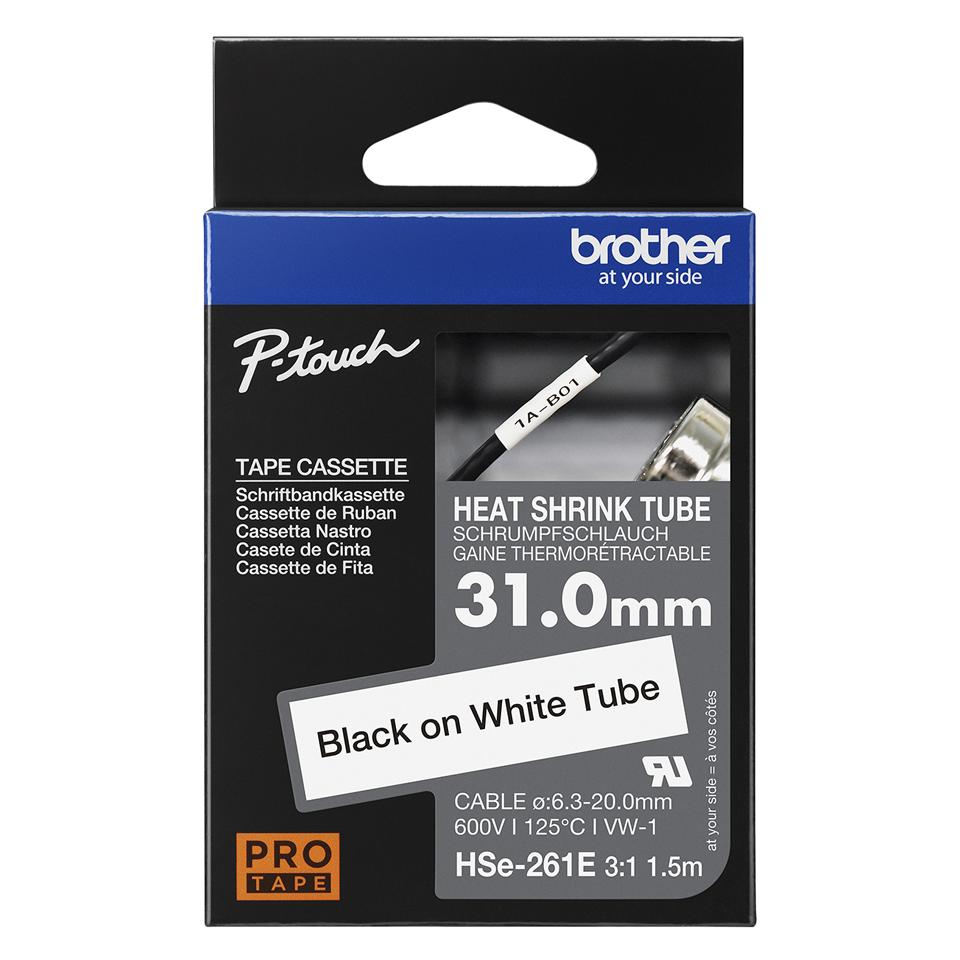 brother Schrumpfschlauch HSe-261E HSE261E, 31 mm, schwarz auf weiß, 1 St.