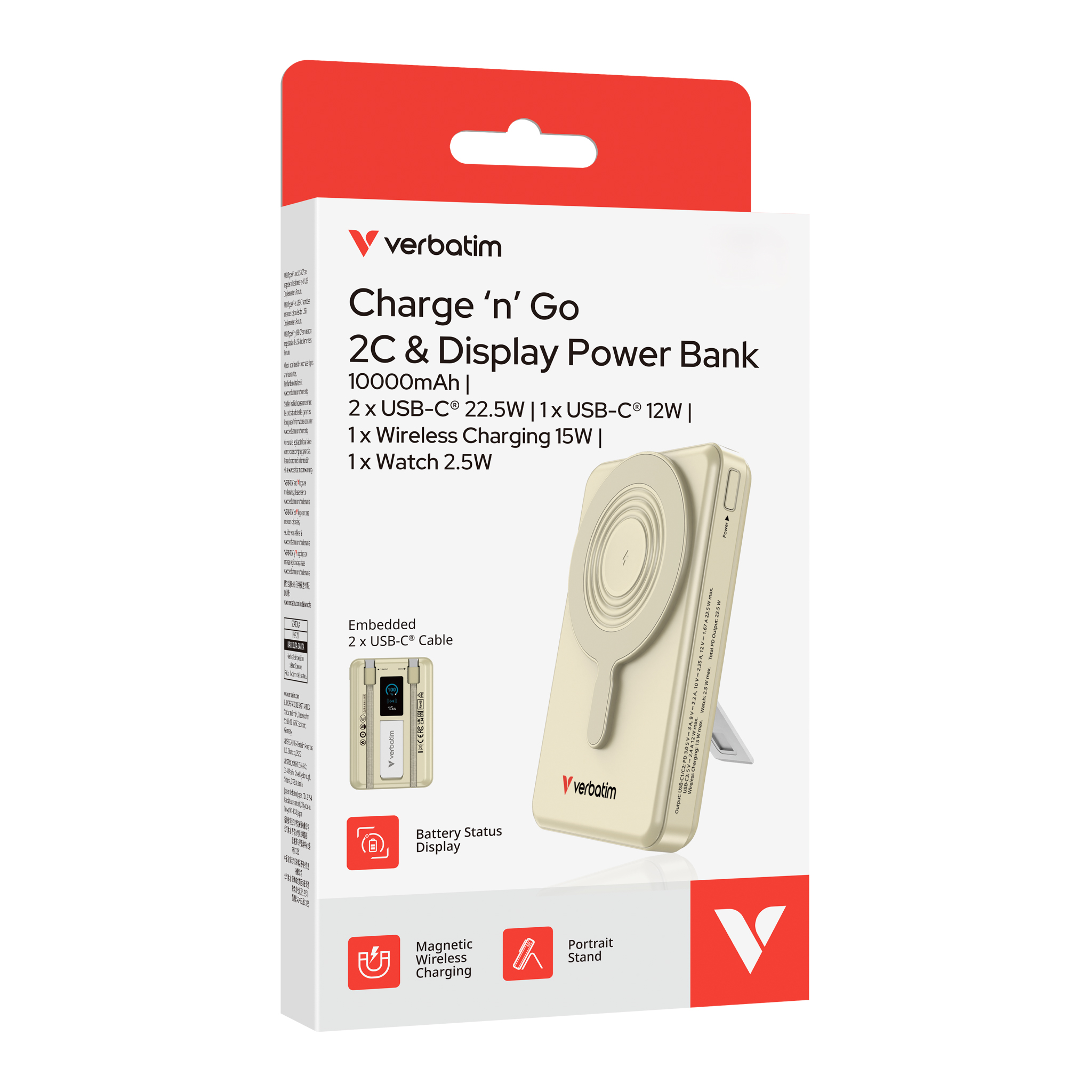 Verbatim Charge´n´Go Power Bank 2C & Display 10000mAh gold