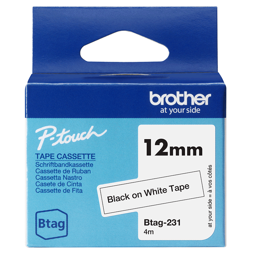 brother Schriftband Btag BTAG231, 12 mm, schwarz auf weiß, 1 St.