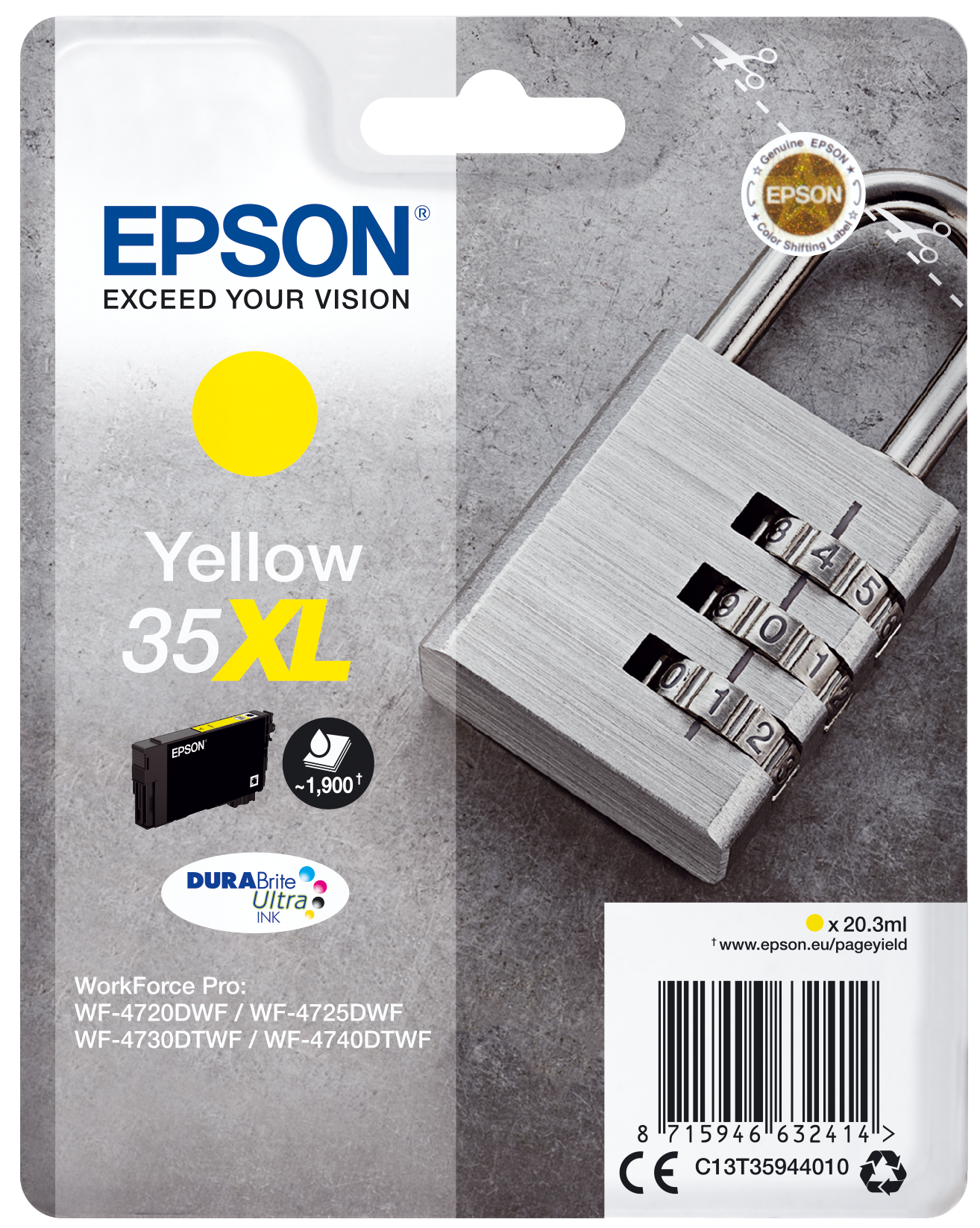 EPSON 35XL / T3594 XL (Vorhängeschloss) gelb Druckerpatrone
