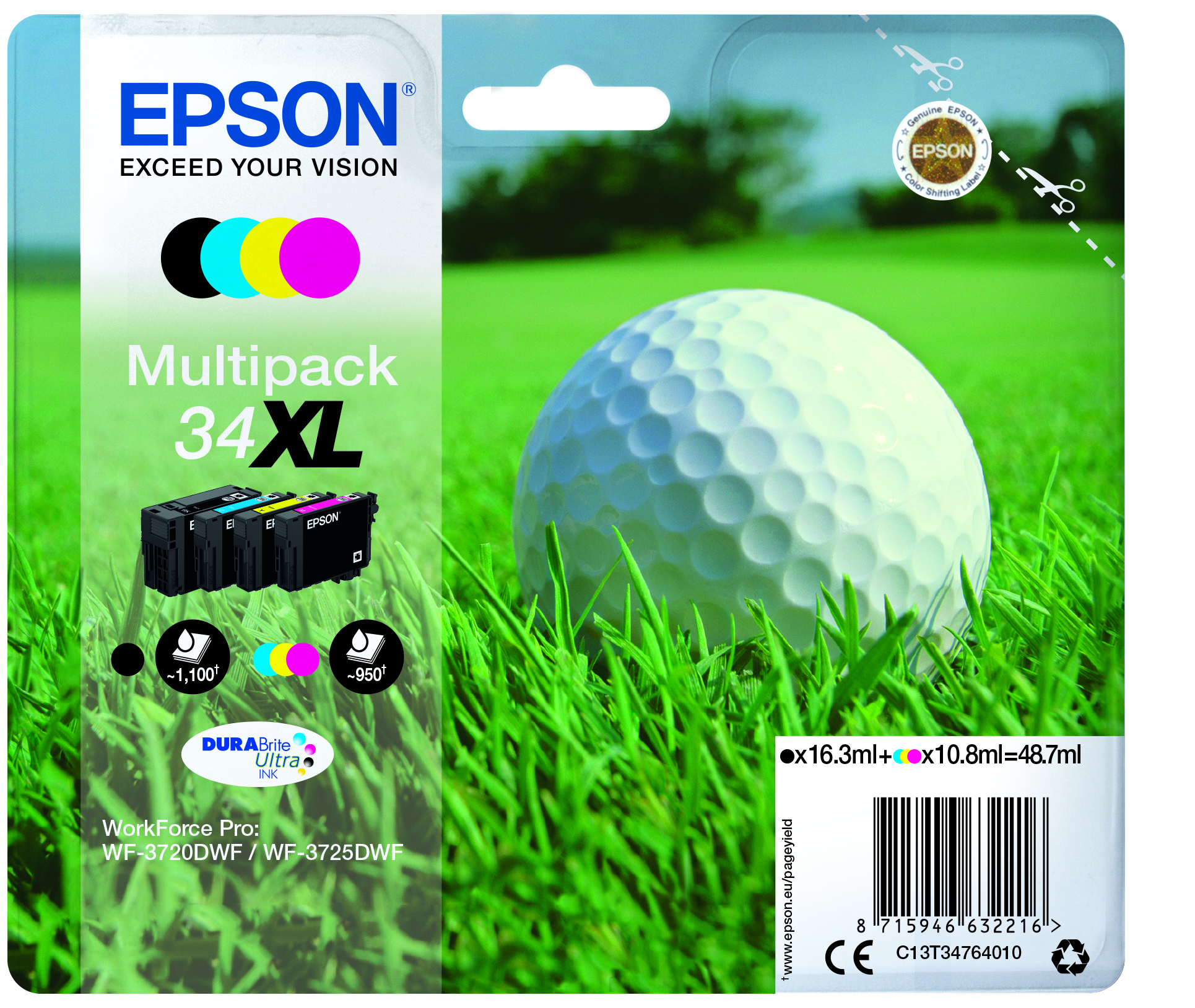 EPSON 34XL / T3476XL (Golfball) schwarz, cyan, magenta, gelb Druckerpatronen, 4er-Set
