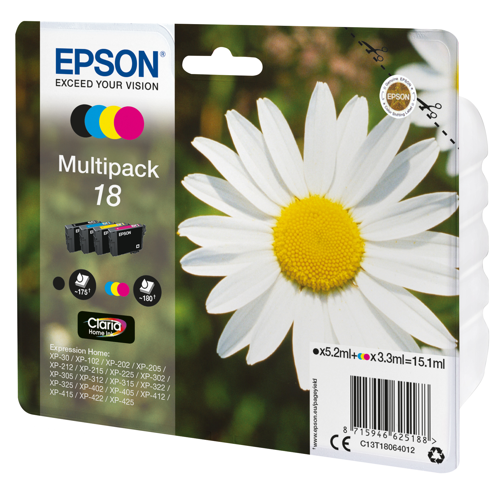 EPSON 18 / T1806 (Gänseblümchen) schwarz, cyan, magenta, gelb Druckerpatronen, 4er-Set