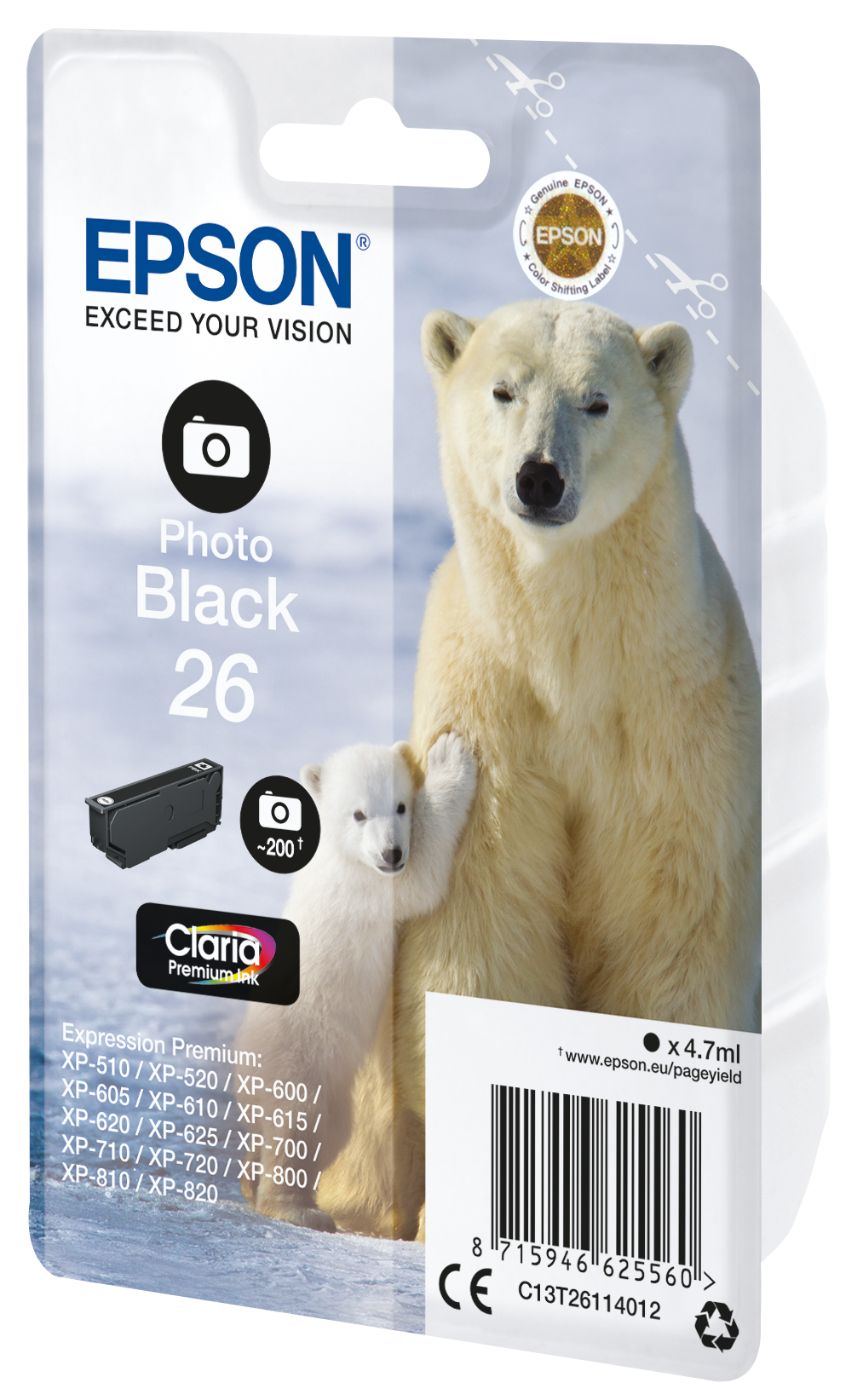 EPSON 26 / T2611 (Eisbär) Foto schwarz Druckerpatrone