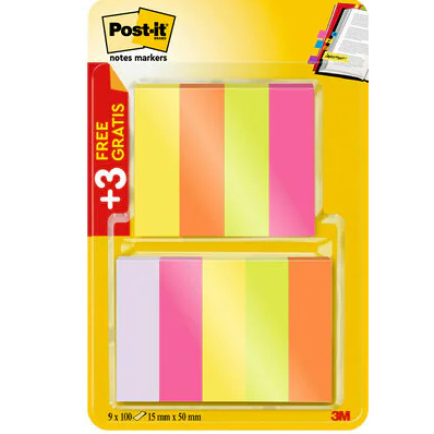 6 + 3 GRATIS: Post-it® Page Marker neon Haftmarker farbsortiert 6x 100 Streifen + GRATIS 3x 100 Streifen