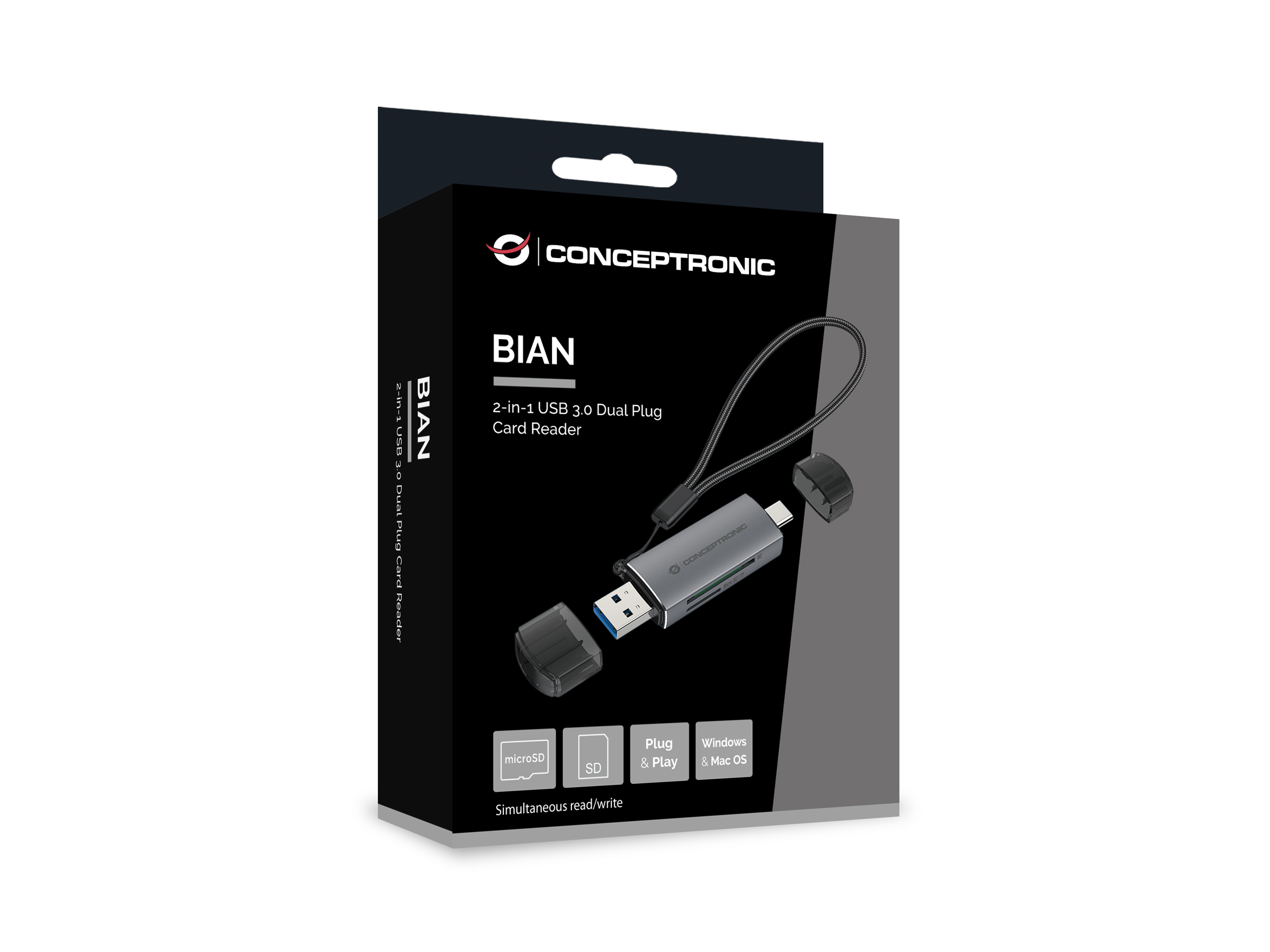 CONCEPTRONIC Kartenleser USB-A/-C3.2->TF/Micro-SD3.0 schwarz
