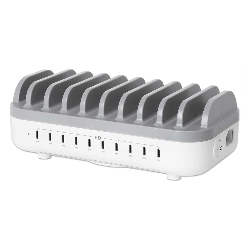 MANHATTAN 10-Port USB-C Power Delivery-Ladestation bis zu 20 W pro Port intelligente Stromverteilung und sicheres Schnellladen