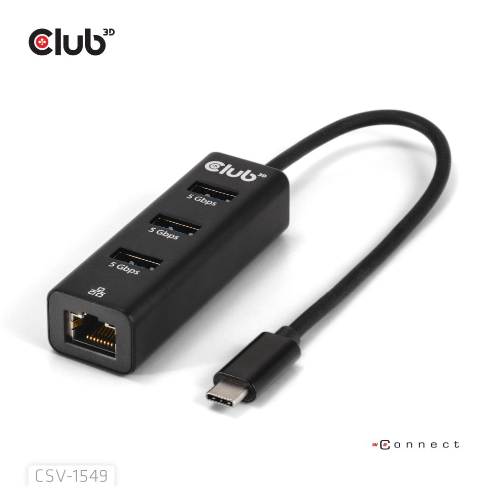 Club3D USB-Hub USB Typ-C 3.2 > 3x USB Typ A 1Gbps retail