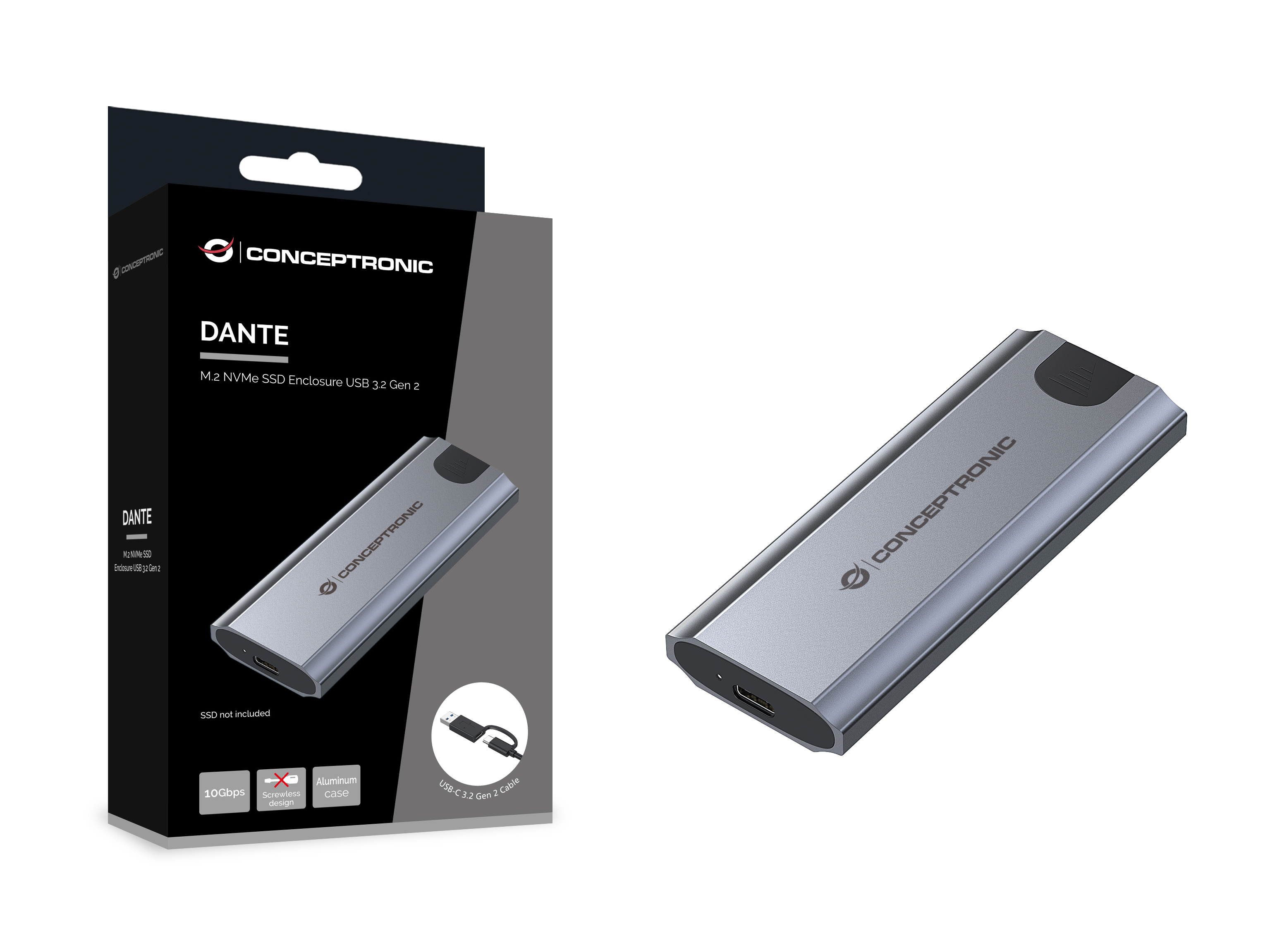 CONCEPTRONIC SSD Gehäuse M-Key M.2->M/B+M-Key/USB-C3.2 gr