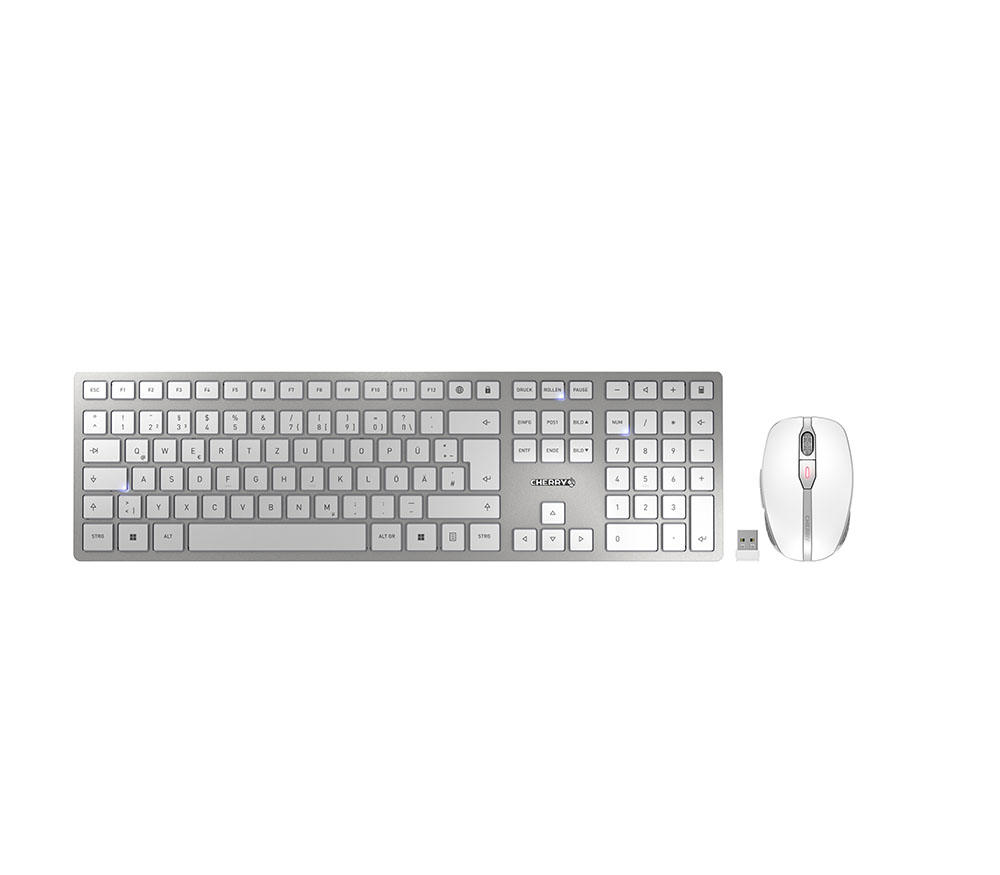 CHERRY DW 9100 SLIM Tastatur-Maus-Set kabellos silber, weiß