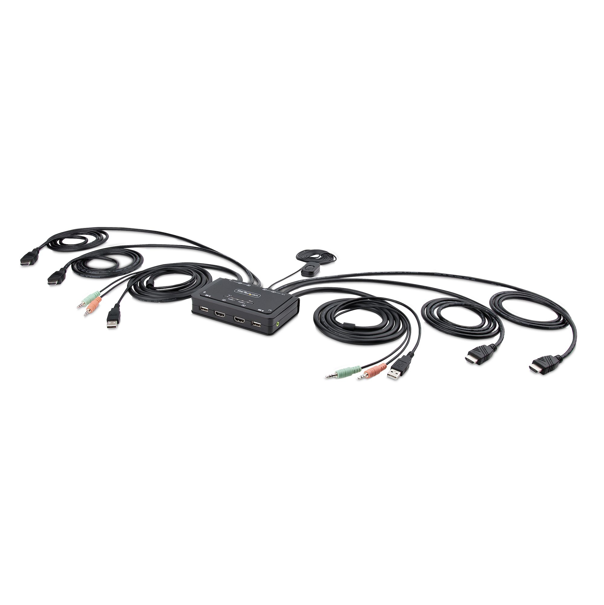 STARTECH.COM 2-Port Dual Monitor HDMI KVM Switch 4K 60Hz KVM mit 1,5m Integrierten Kabeln USB-A/HDMI/Audio HDMI KVM Switch