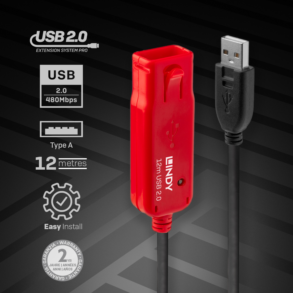 USB 2.0 Aktivverlängerungskabel Pro, USB-A Stecker > USB-A Buchse