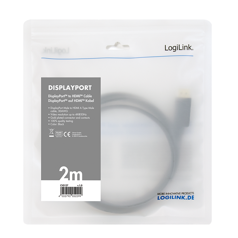 LogiLink CV0127 - 2 m - DisplayPort - HDMI Typ A