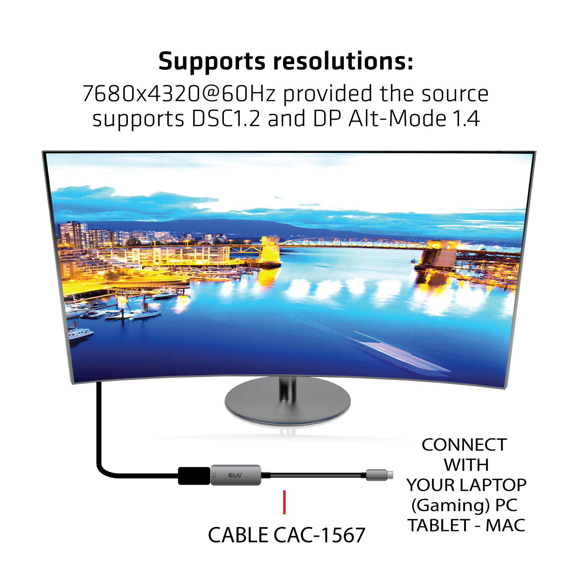 Club3D Adapter USB 3.2 Typ C > DP 1.4 8K60Hz HDR aktiv St/Bu retail