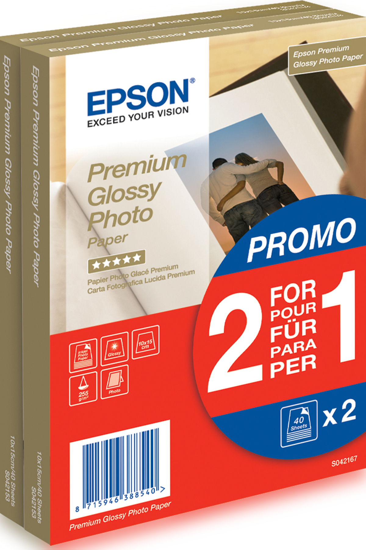EPSON Fotopapier S042167 10,0 x 15,0 cm glänzend 255 g/qm 2x 40 Blatt