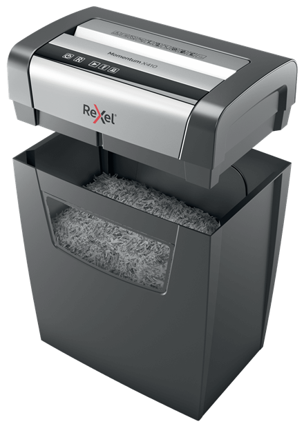 Rexel Momentum X410 Aktenvernichter mit Partikelschnitt P-4, 4 x 28 mm, bis 10 Blatt, schwarz
