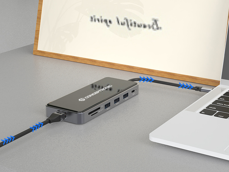 CONCEPTRONIC 12-1 Dock USB-C->2xHDMI/3xUSB-A/AUX/+ 25cm gr