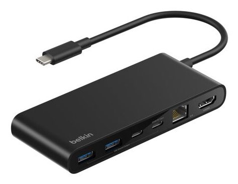 BELKIN CONNECT 8-IN-1 USB-C HUB DUAL USB-C PORTS - SCHWARZ