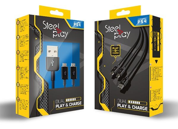 LEXIP X STEELPLAY Dual Play & Charge Cable for Controller 3m Black PS4