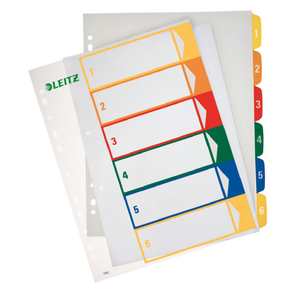 LEITZ Ordnerregister 1292 DIN A4 Vollformat, Überbreite 1-6 farbig 6-teilig, 1 Satz
