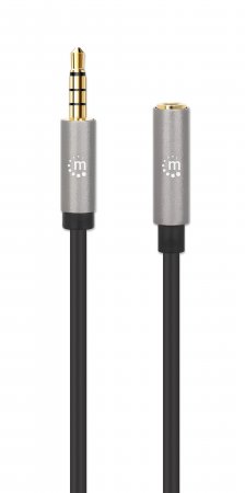MANHATTAN Audio-Verlängerungskabel Aux 3,5mm Klinke Stecker auf Buchse 3m vergoldete Kontakte Slim Design schwarz/silber