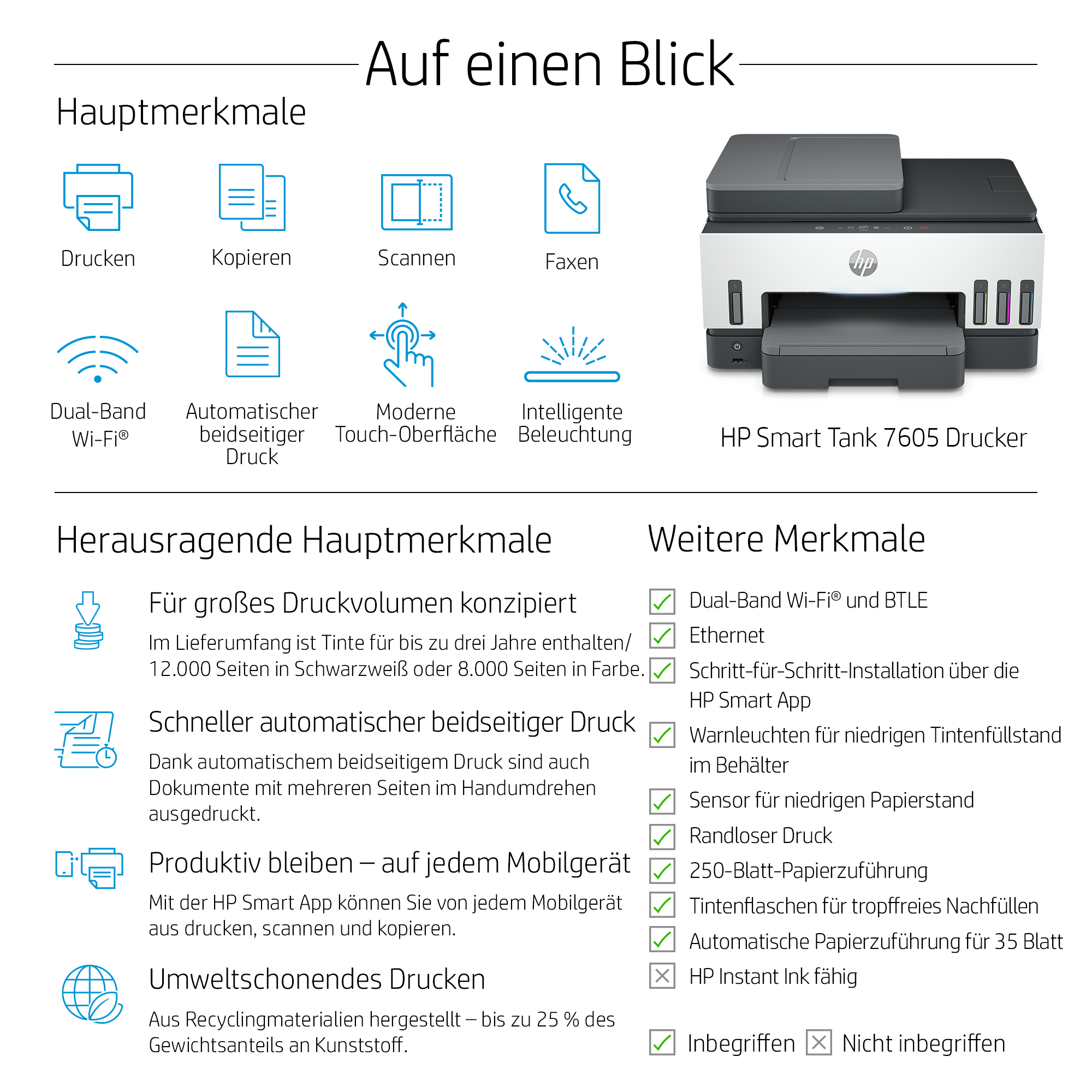 AKTION: HP Smart Tank 7605 4 in 1 Tintenstrahl-Multifunktionsdrucker grau mit 50 Euro CashBack