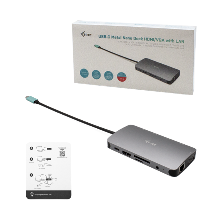 I-TEC USB-C METAL NANO DOCK HDMI/VGA WITH LAN + POWER DELIVE