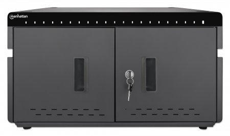 MANHATTAN 20-Port Ladeschrank 360W USB-C PD-Ports bis zu 3A/18W pro Port abschliessbar Ueberspannungsschutz Luefter Metallgehaeuse