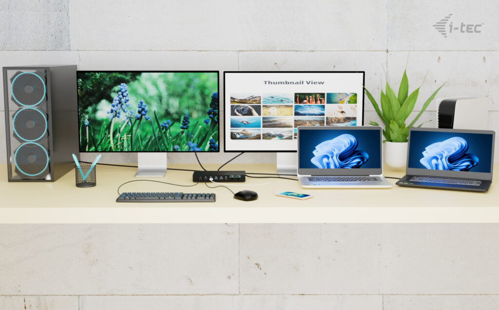 I-TEC USB-C KVM Docking station for 3 Hosts 2xHDMI 1xGLAN 1xUSB-C Gen2 3x USB-A Gen2 2x USB-A 1.1 1xAudio 1xMic PD 1x 92W/2x 65W
